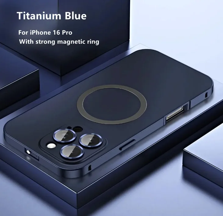 Luxury Desert Titanium Metal Frame Magnetic Phone Case for iPhone 17 16 15 14 Pro Max With Camera Protection Frosted  Back Cover