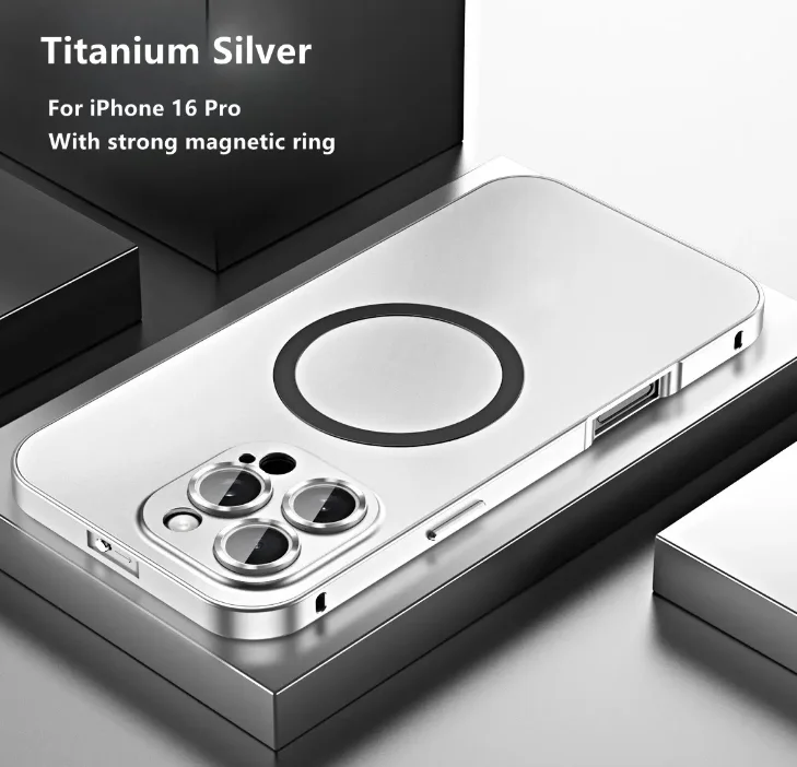 Luxury Desert Titanium Metal Frame Magnetic Phone Case for iPhone 17 16 15 14 Pro Max With Camera Protection Frosted  Back Cover