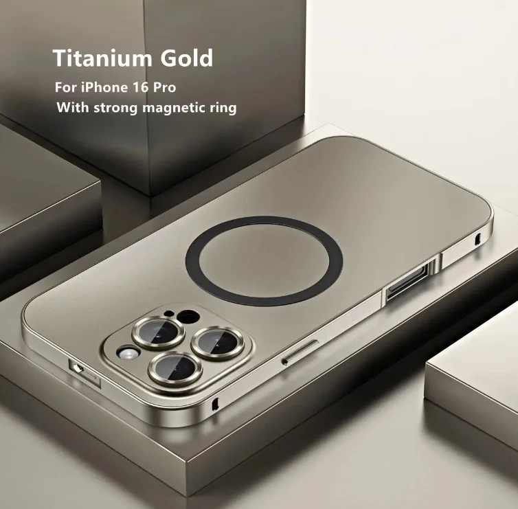 Luxury Desert Titanium Metal Frame Magnetic Phone Case for iPhone 17 16 15 14 Pro Max With Camera Protection Frosted  Back Cover